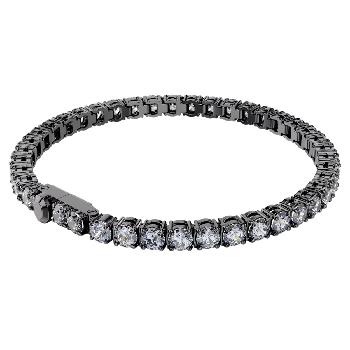 Swarovski Round Cut Matrix Tennis Bracelet, Grey and Ruthenium Plated
