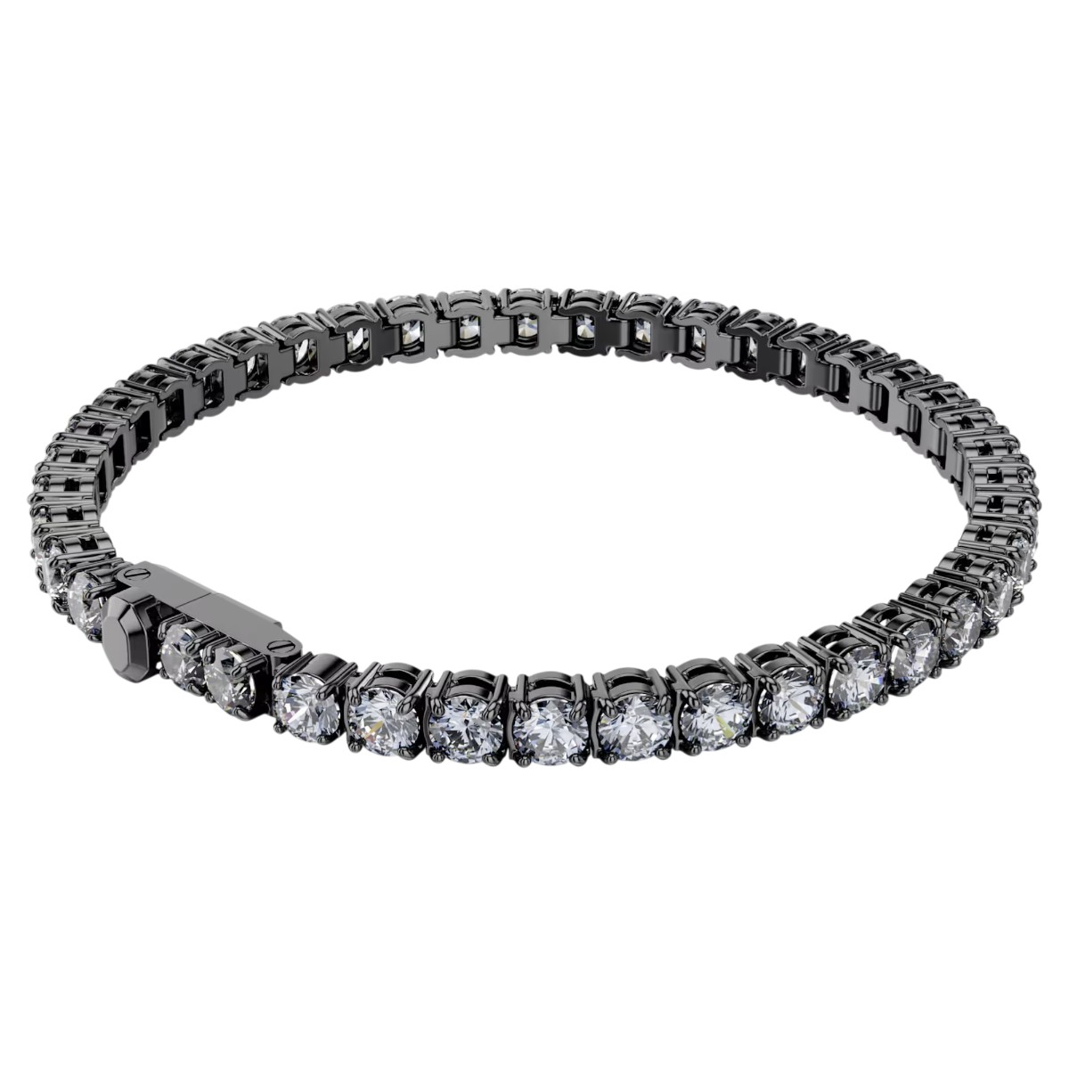Swarovski Round Cut Matrix Tennis Bracelet, Grey and Ruthenium Plated