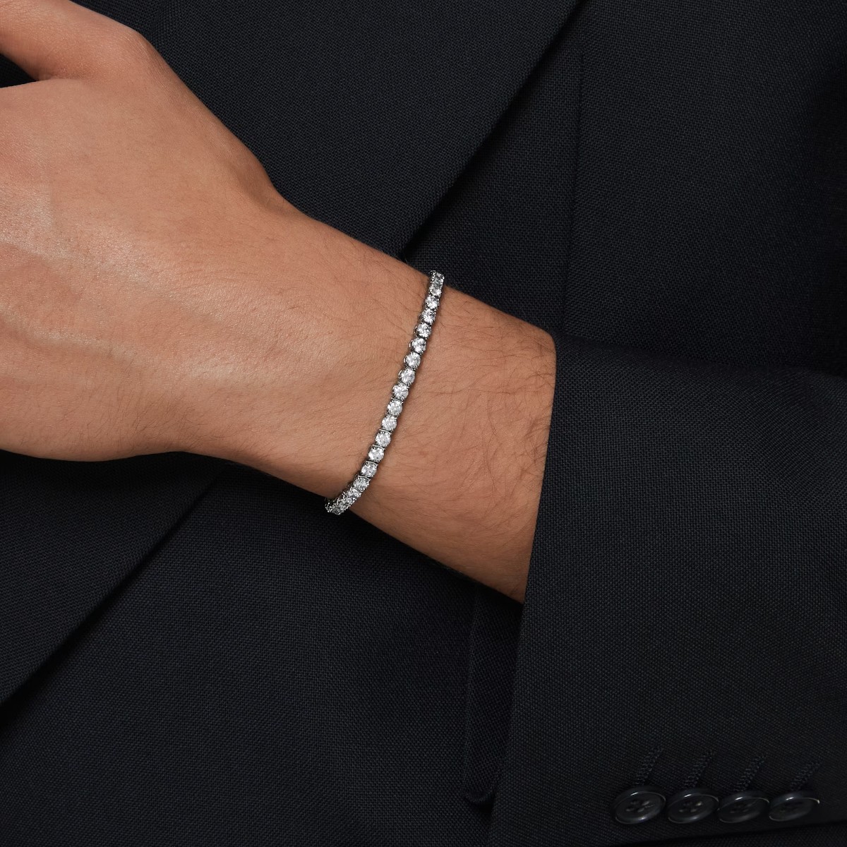 Swarovski Round Cut Matrix Tennis Bracelet, Grey and Ruthenium Plated