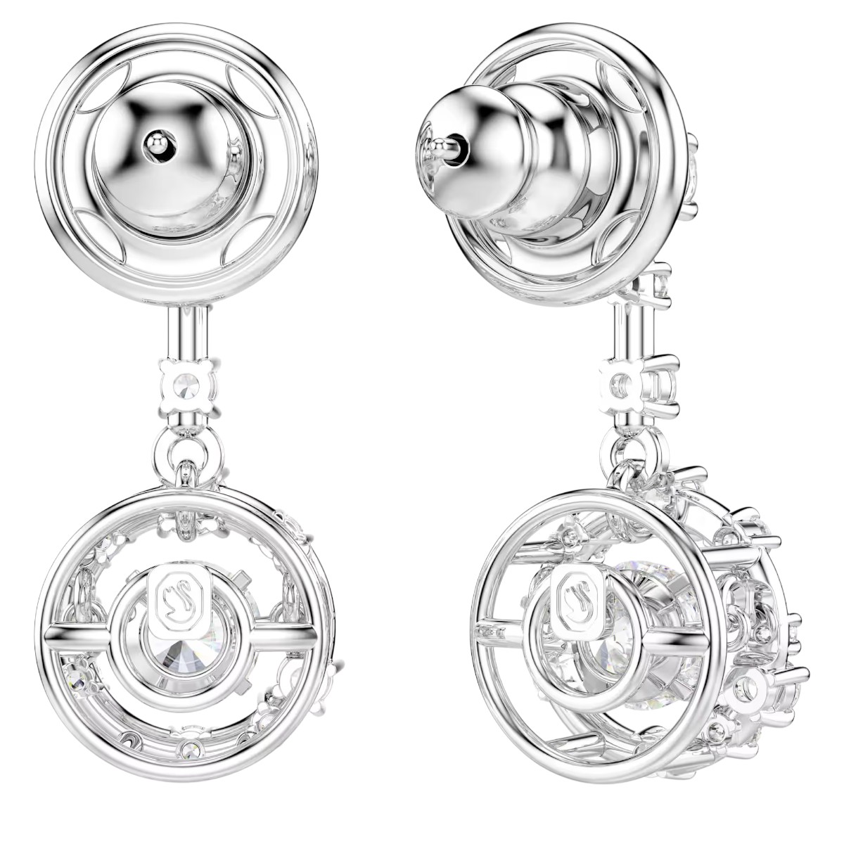 Swarovski Round Cut Dancing Stone Constella Drop Earrings, White and Rhodium Plated