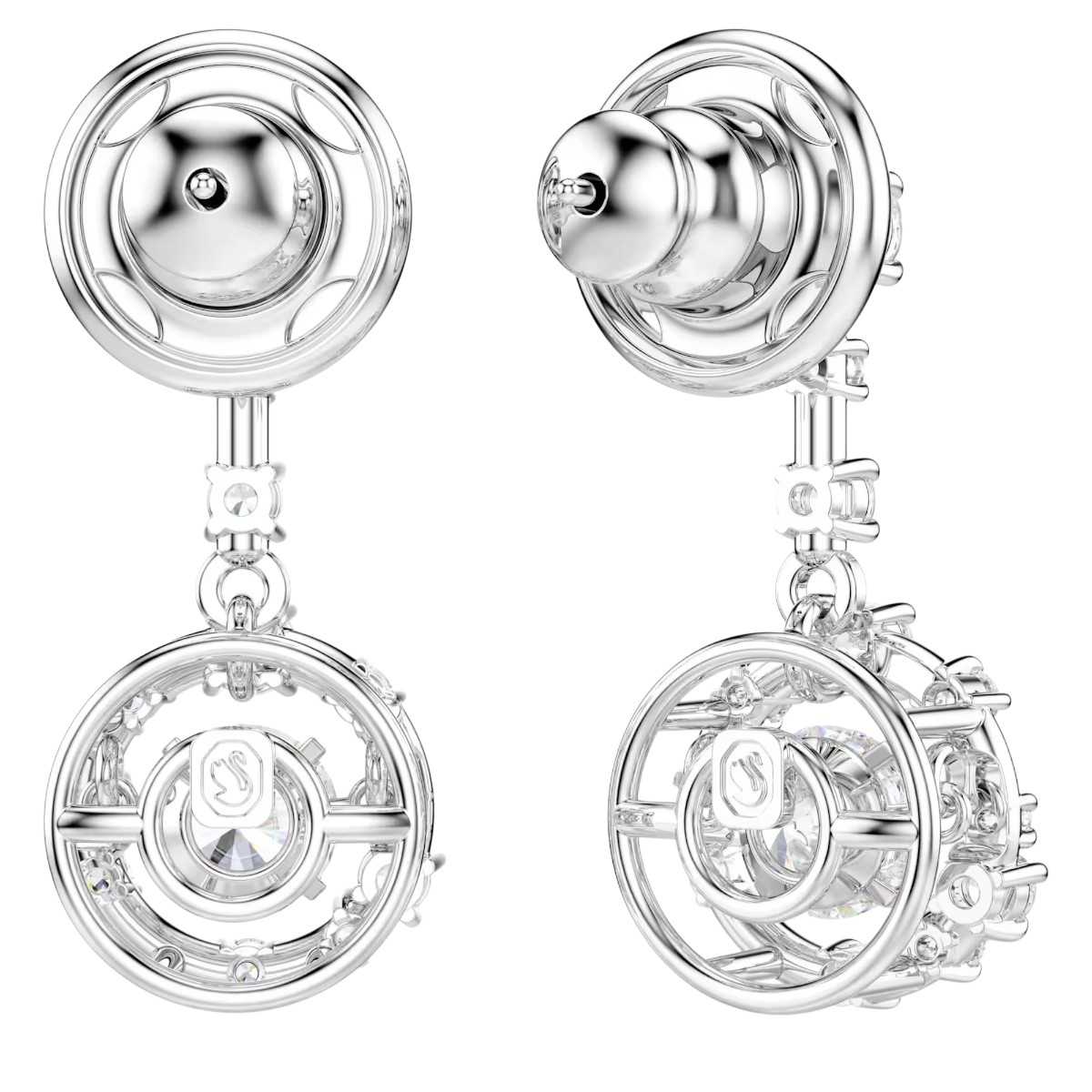 Swarovski Round Cut Dancing Stone Constella Drop Earrings, White and Rhodium Plated