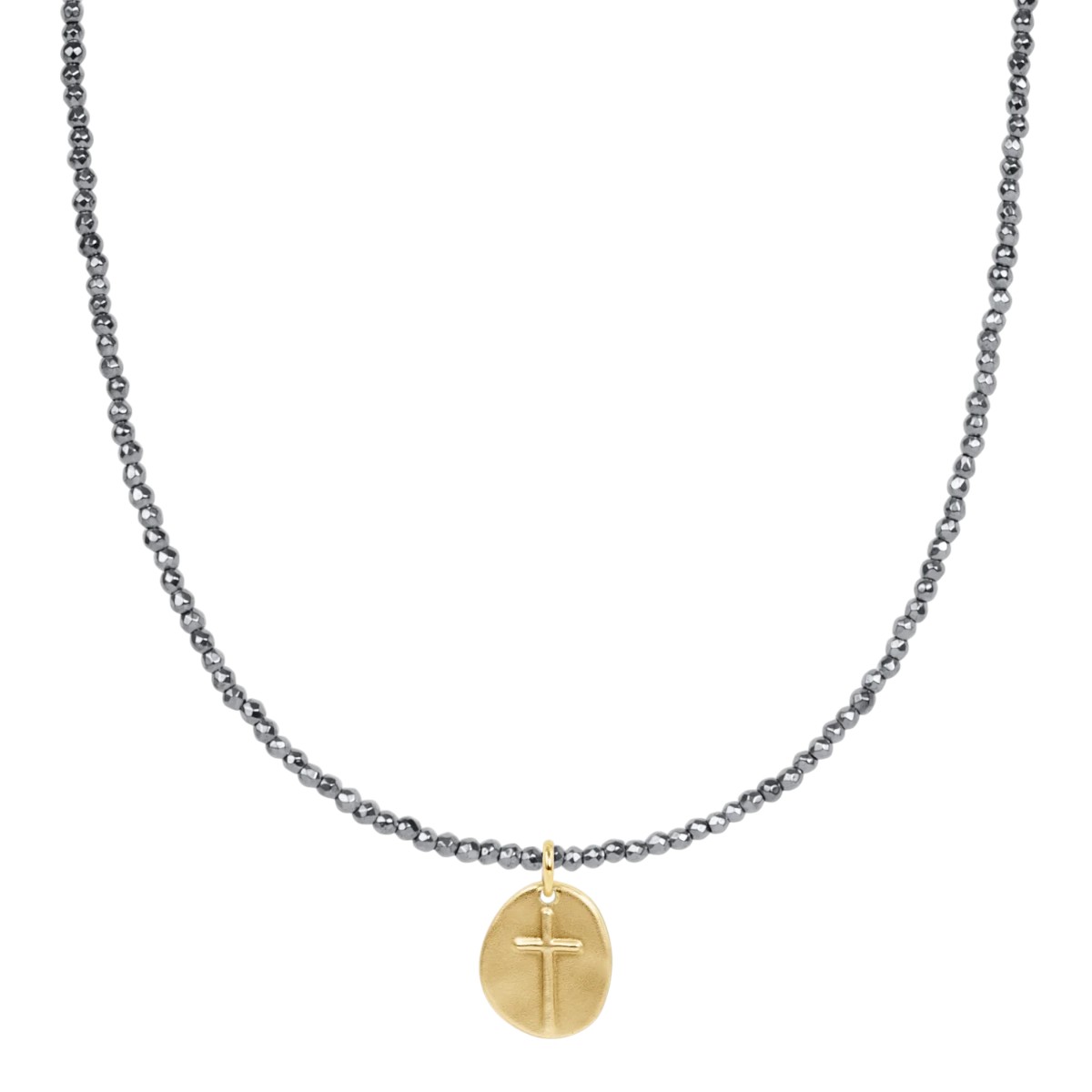 Enewton Choker Inspire Small Gold Charm and Silver Faceted Hematite 2mm Bead Necklace, 15