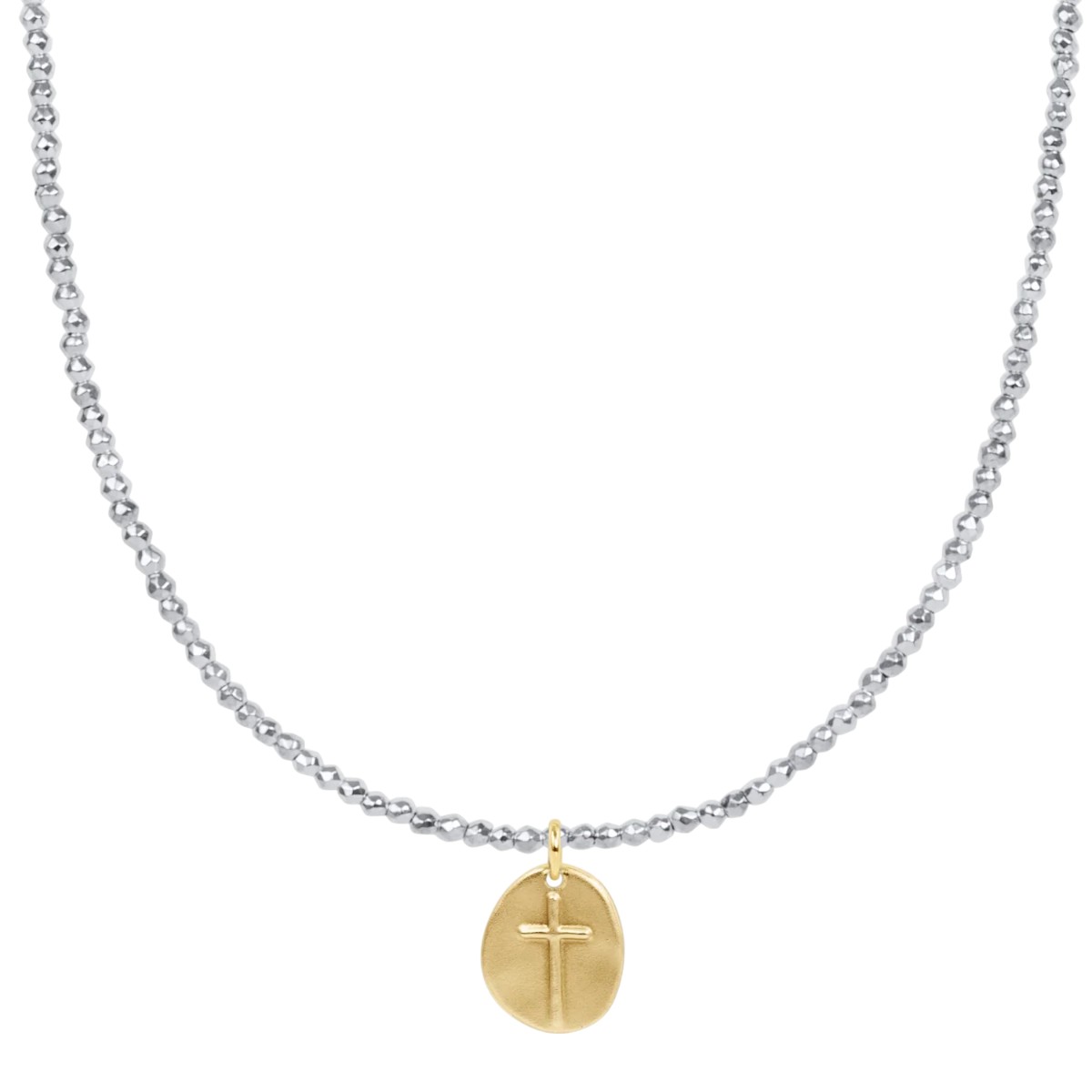 Enewton Choker Inspire Small Gold Charm and Bright Silver Faceted Hematite 2mm Bead Necklace, 17