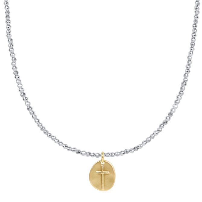 Enewton Inspire Small Yellow Gold Charm with Bright Silver Faceted Hematite 2mm Bead Choker Necklace