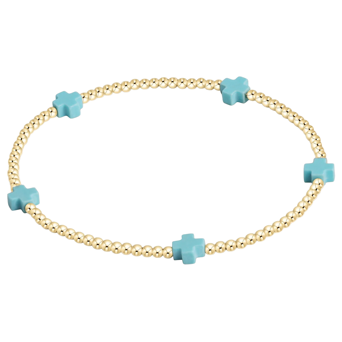 Enewton Signature Cross Small Gold Pattern 2mm Bead Bracelet, Blue