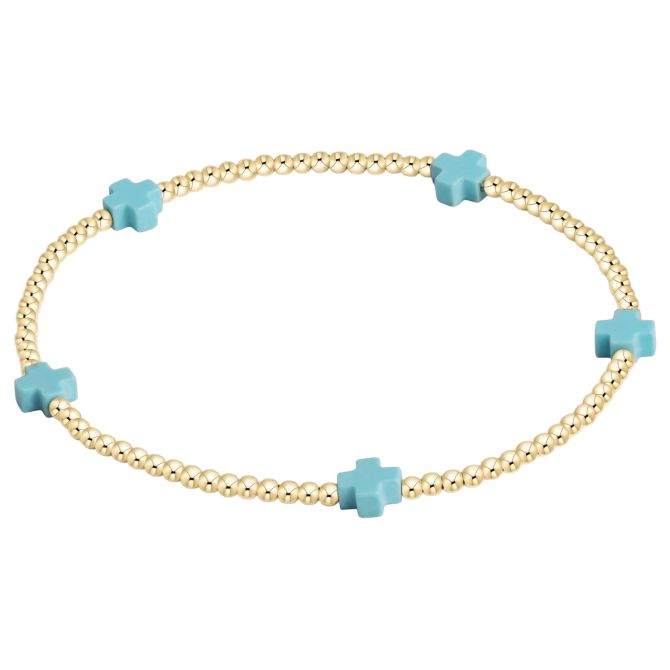 Enewton Signature Cross Small Gold Pattern 2mm Bead Bracelet, Blue