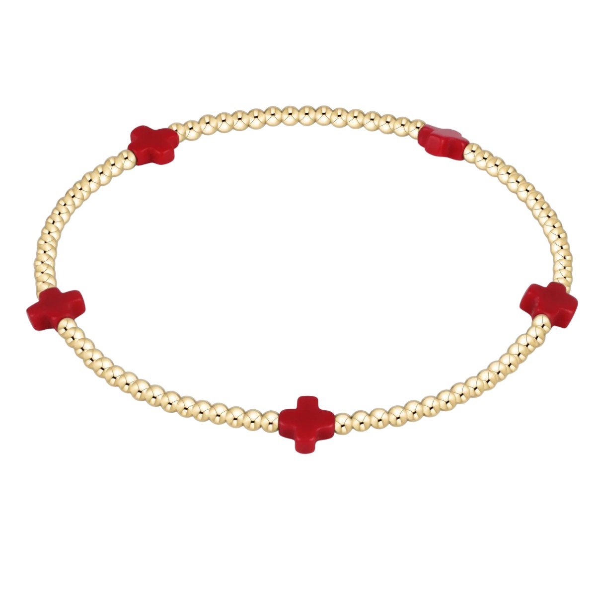 Enewton Signature Small Cross Gold Pattern 2mm Bead Bracelet, Red