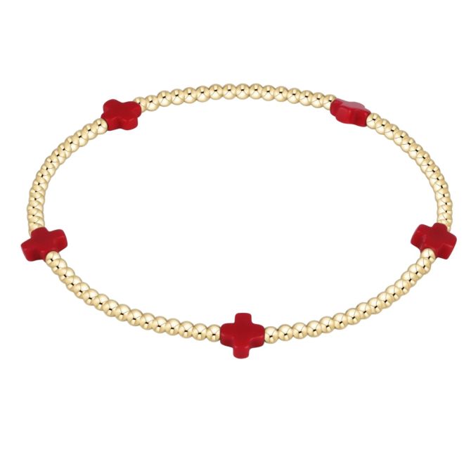 Enewton Signature Small Cross Gold Pattern 2mm Bead Bracelet, Red