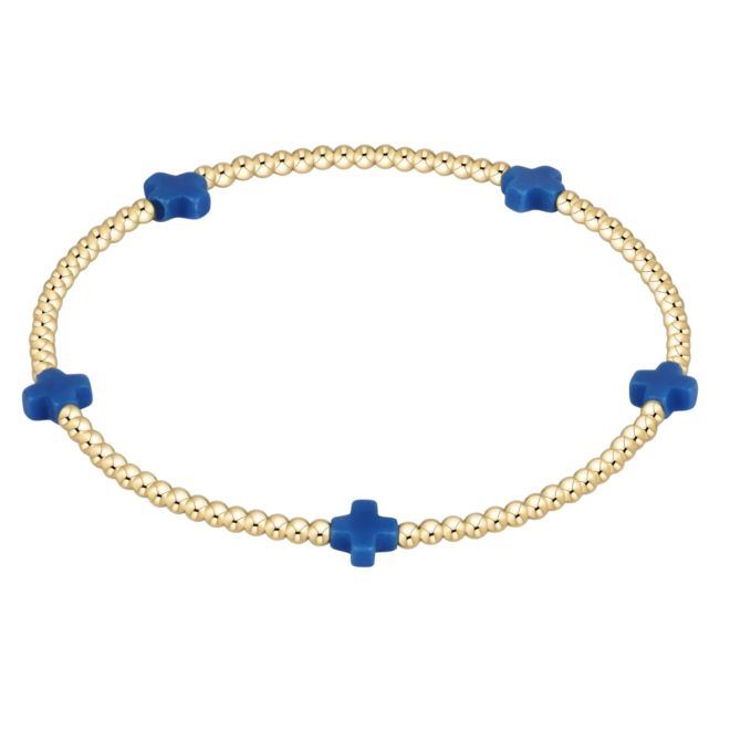 Enewton Signature Small Cross Gold Pattern 2mm Bead Bracelet, Navy