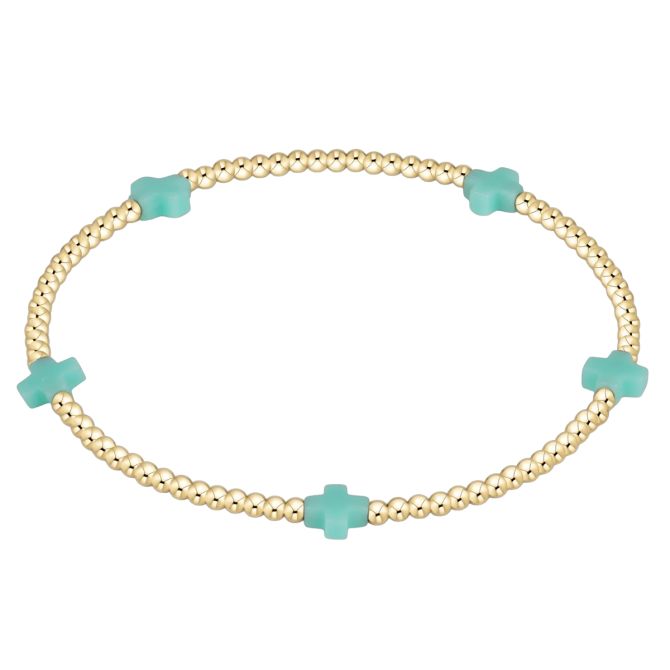 Enewton Signature Cross Small Gold Pattern 2mm Bead Bracelet, Mint