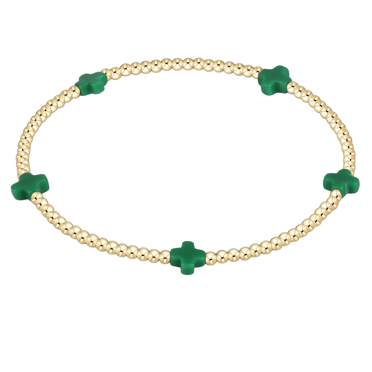 Enewton Signature Cross Small Gold Pattern 2mm Bead Bracelet, Green