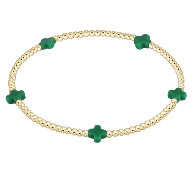 Enewton Signature Cross Small Gold Pattern 2mm Bead Bracelet, Green