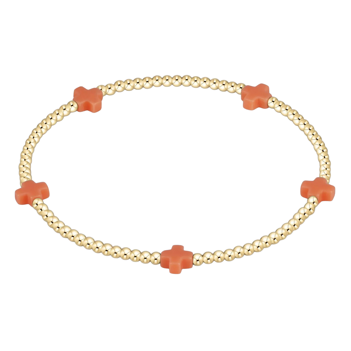 Enewton Signature Cross Small Gold Pattern 2mm Bead Bracelet, Peach Pink