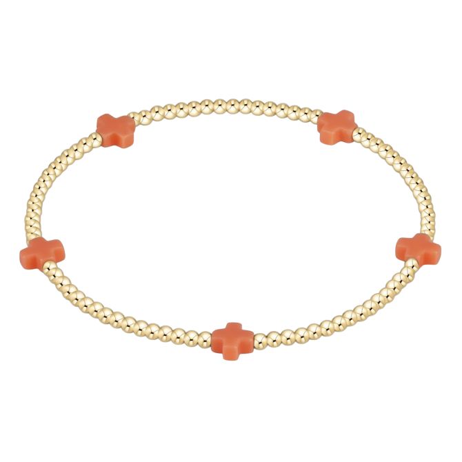Enewton Signature Cross Small Gold Pattern 2mm Bead Bracelet, Peach Pink