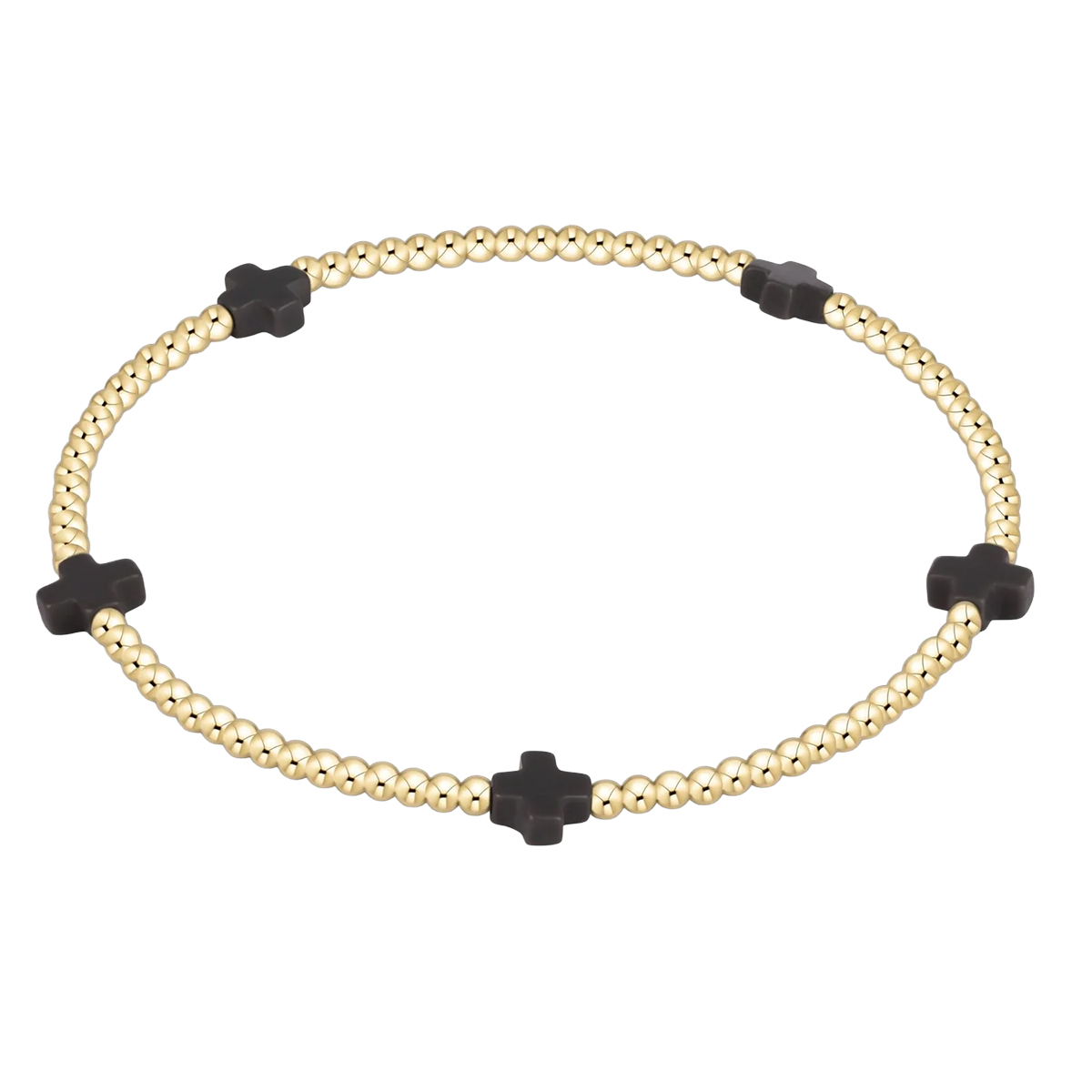 Enewton Signature Cross Small Gold Pattern 2mm Bead Bracelet, Charcoal