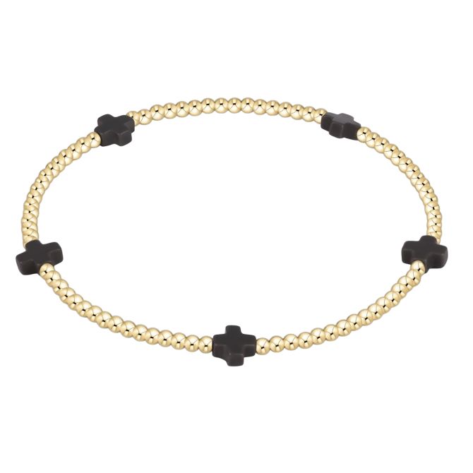 Enewton Signature Cross Small Gold Pattern 2mm Bead Bracelet, Charcoal