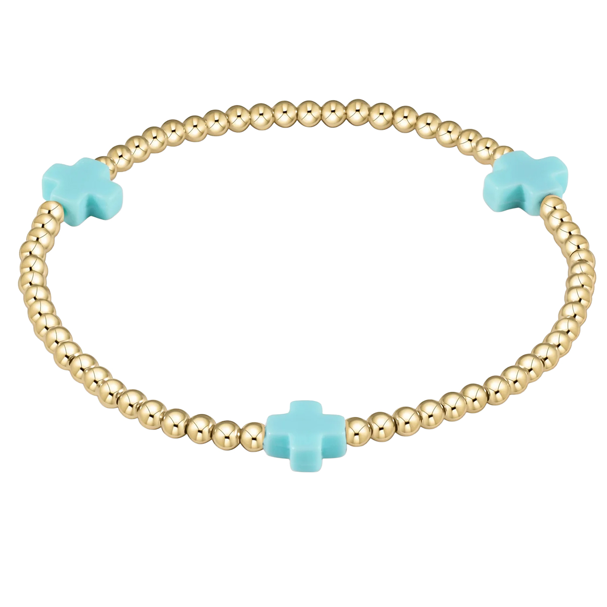Enewton Signature Cross Yellow Gold Pattern 3mm Bead Bracelet, Turquoise Blue