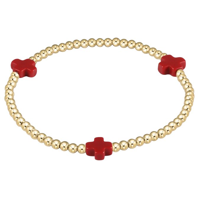 Enewton Signature Cross Small Gold Pattern 3mm Bead Bracelet, Red