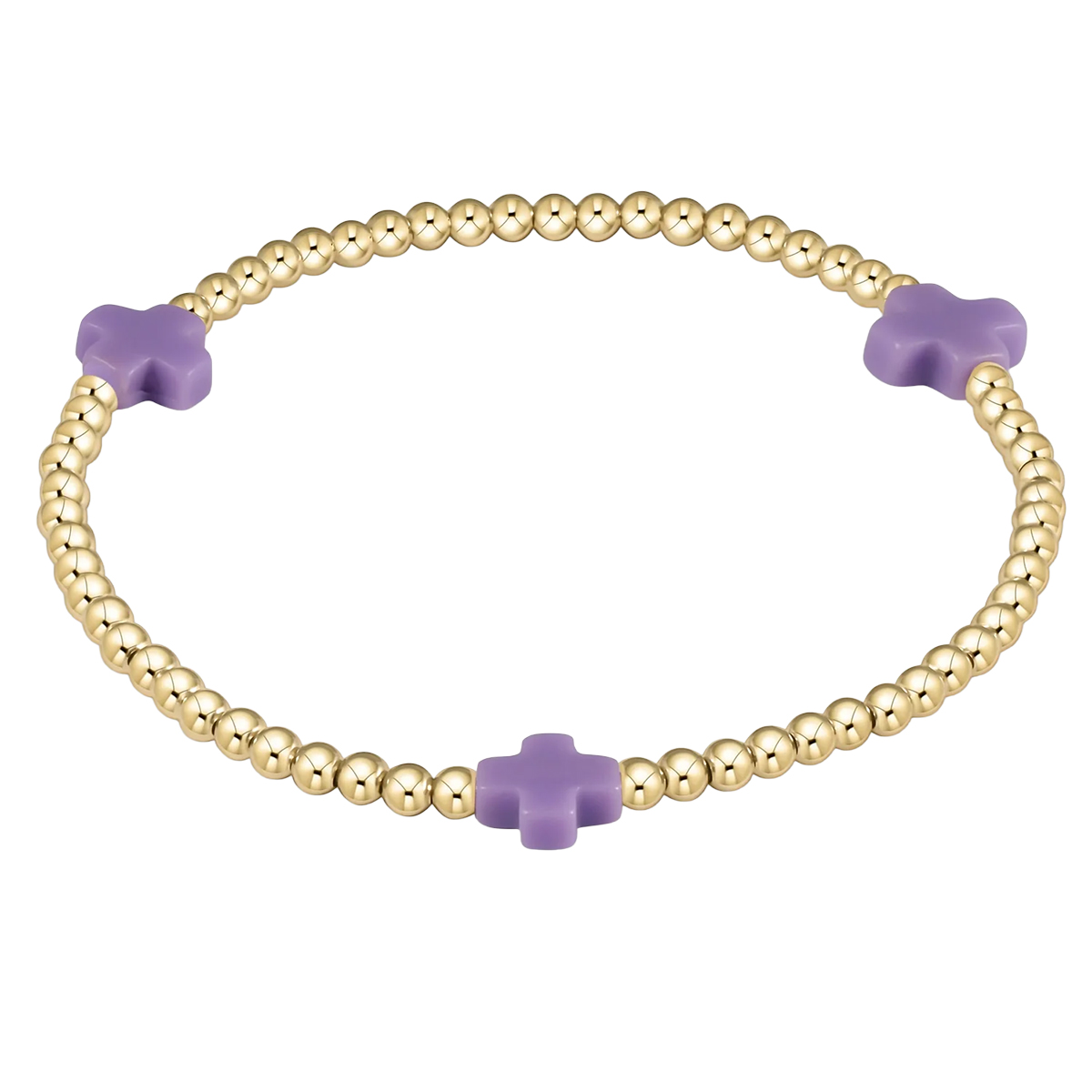 Enewton Signature Cross Yellow Gold Pattern 3mm Bead Bracelet, Purple