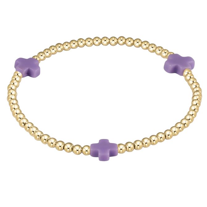 Enewton Signature Cross Yellow Gold Pattern 3mm Bead Bracelet, Purple