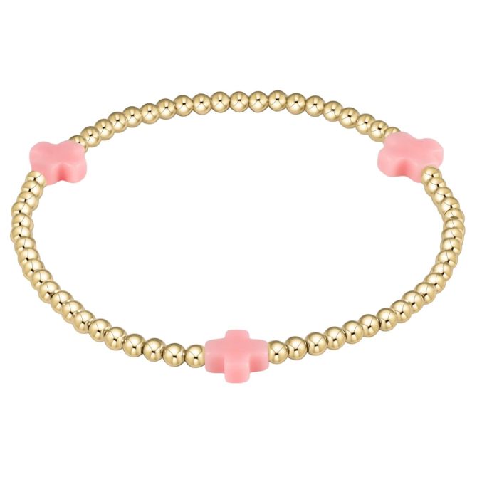 Enewton Signature Cross Gold Pattern 3mm Bead Bracelet, Pink