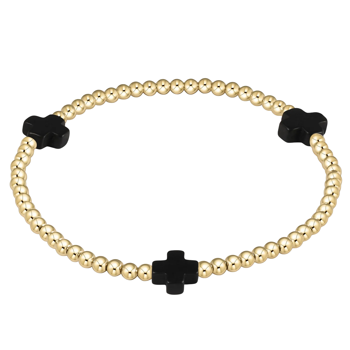 Enewton Signature Cross Small Gold Pattern 3mm Bead Bracelet, Black