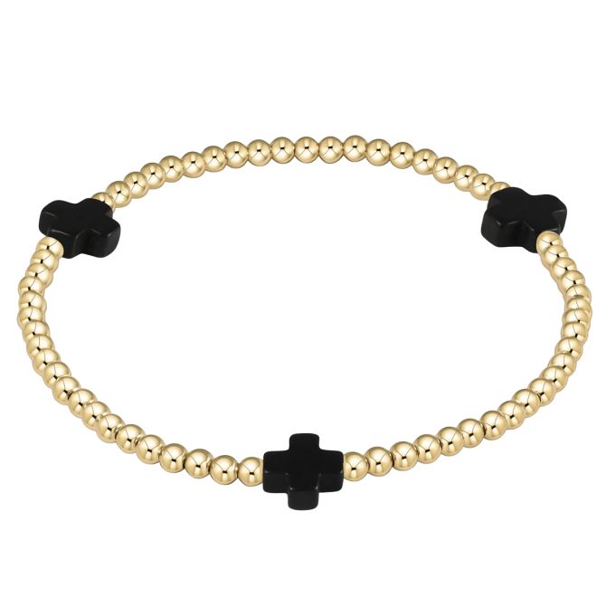 Enewton Signature Cross Small Gold Pattern 3mm Bead Bracelet, Black
