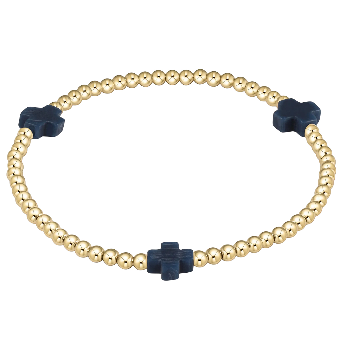 Enewton Signature Cross Yellow Gold Pattern 3mm Bead Bracelet, Navy Blue