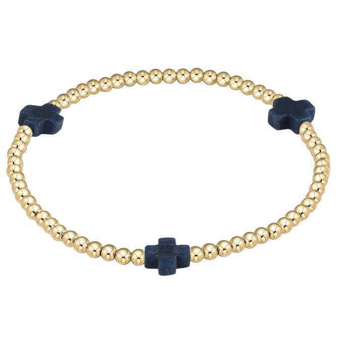 Enewton Signature Cross Yellow Gold Pattern 3mm Bead Bracelet, Navy Blue