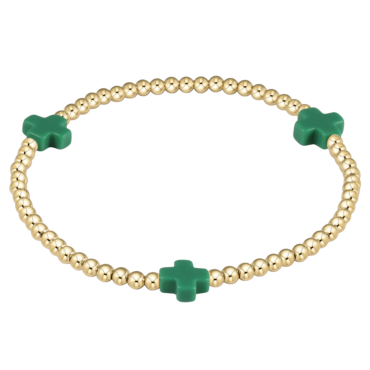 Enewton Signature Cross Yellow Gold Pattern 3mm Bead Bracelet, Green
