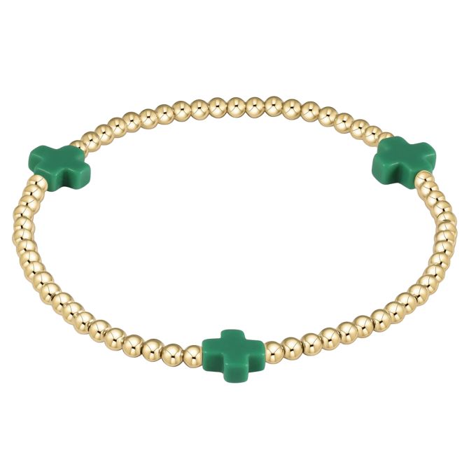 Enewton Signature Cross Yellow Gold Pattern 3mm Bead Bracelet, Green