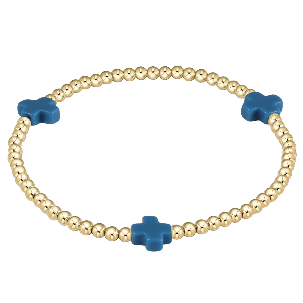 Enewton Signature Cross Yellow Gold Pattern 3mm Bead Bracelet, Cobalt Blue