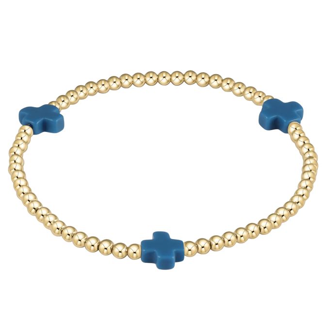 Enewton Signature Cross Yellow Gold Pattern 3mm Bead Bracelet, Cobalt Blue