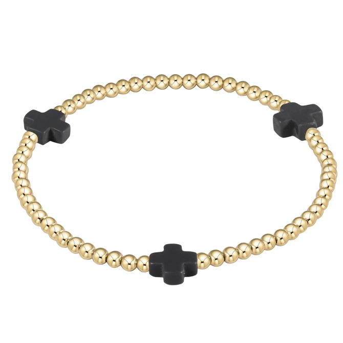 Enewton Signature Cross Yellow Gold Pattern 3mm Bead Bracelet, Charcoal