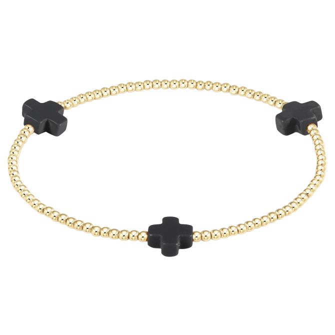 Enewton Signature Cross Yellow Gold Pattern 3mm Bead Bracelet, Black