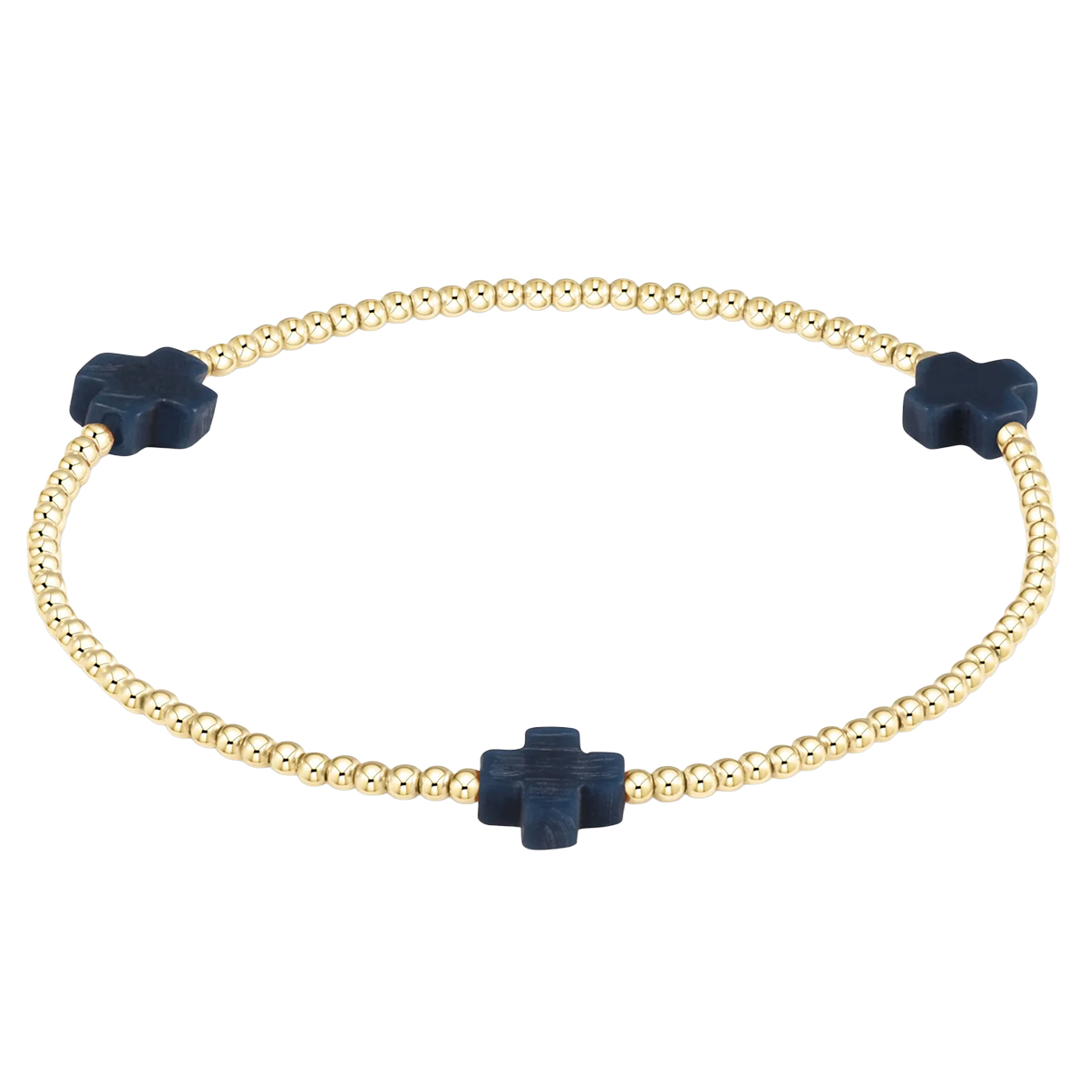 Enewton Signature Cross Yellow Gold Pattern 3mm Bead Bracelet, Navy Blue