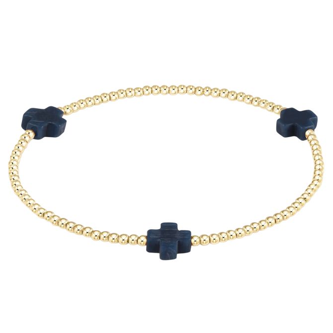 Enewton Signature Cross Yellow Gold Pattern 3mm Bead Bracelet, Navy Blue