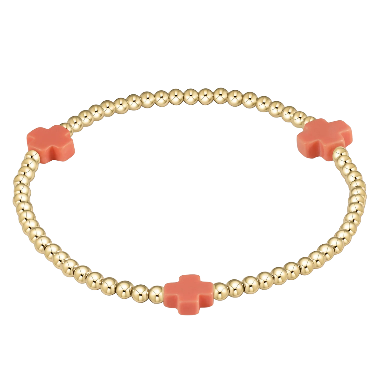 Enewton 3 Motif Signature Cross Small Gold Pattern 2mm Bead Bracelet, Pink