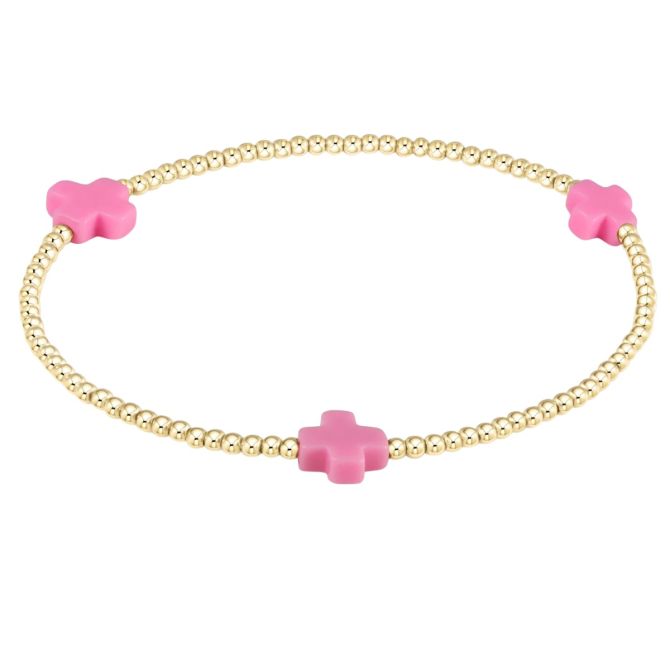 Enewton Signature Cross Gold Pattern 2mm Bead Bracelet, Bright Pink