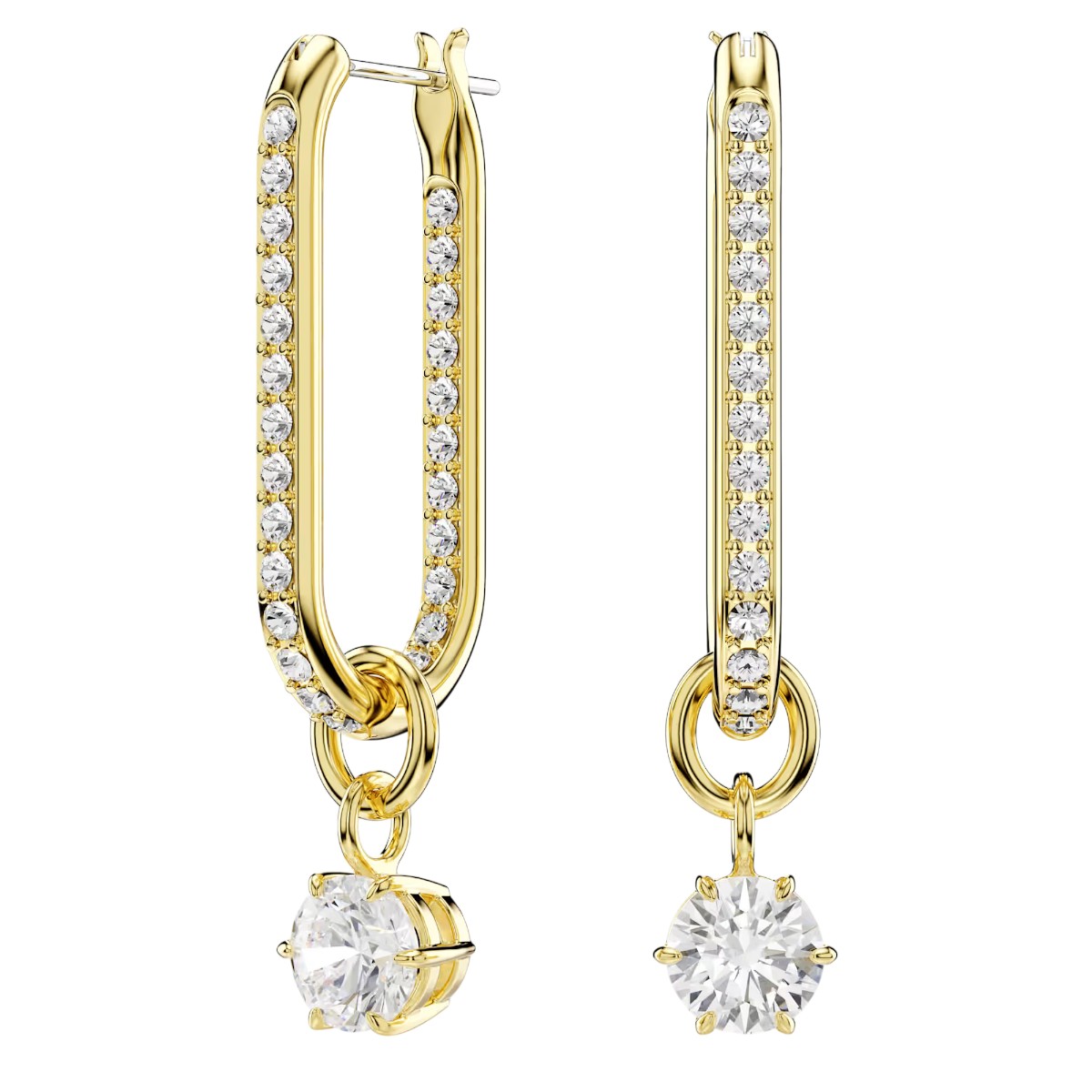 Swarovski Round Cut Constella Drop Earrings, White and Gold Tone Plated