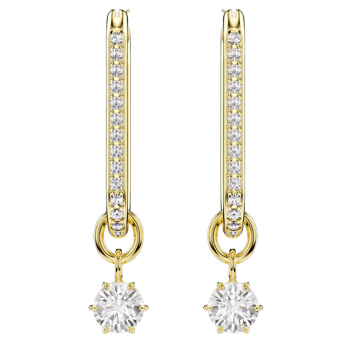 Swarovski Round Cut Constella Drop Earrings, White and Gold Tone Plated