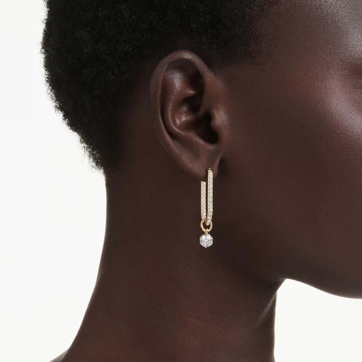Swarovski Round Cut Constella Drop Earrings, White and Gold Tone Plated