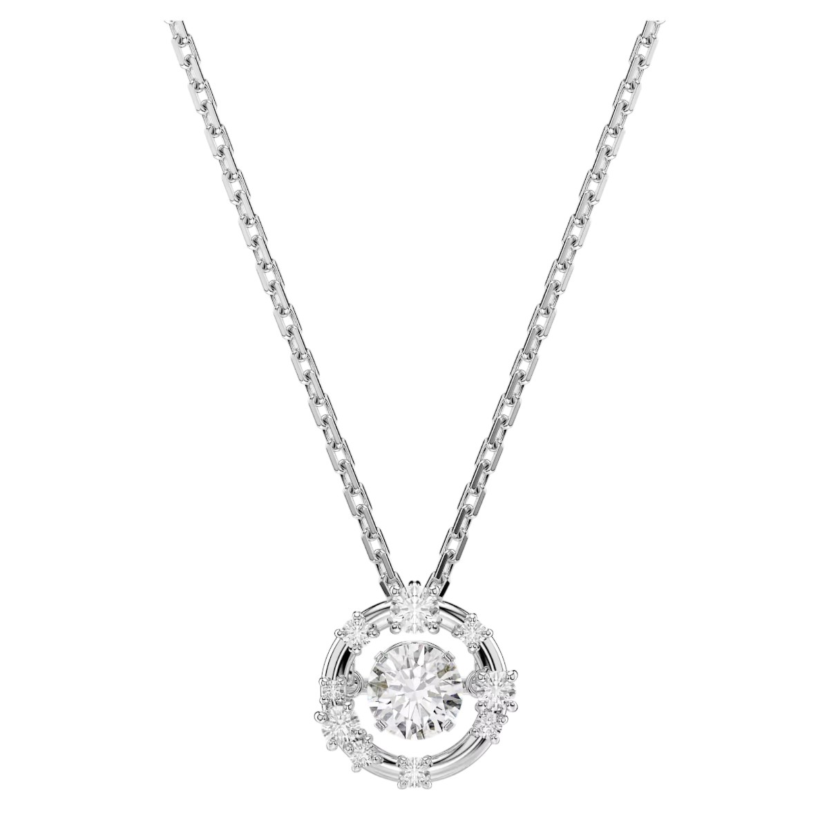Swarovski Round Cut Dancing Stone Constella Pendant Necklace, White and Rhodium Plated
