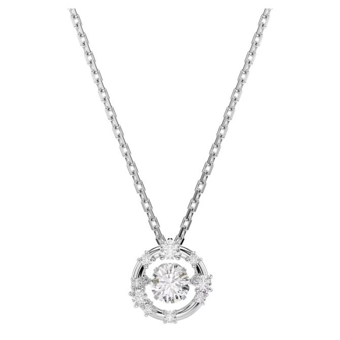 Swarovski Round Cut Dancing Stone Constella Pendant Necklace, White and Rhodium Plated