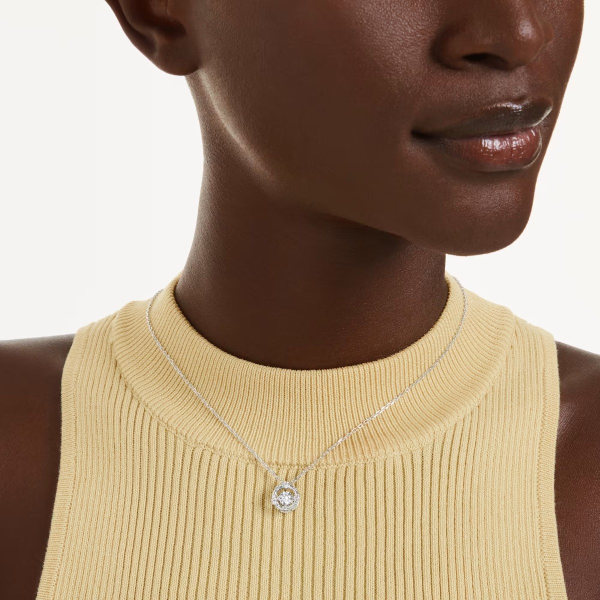 Swarovski Round Cut Dancing Stone Constella Pendant Necklace, White and Rhodium Plated