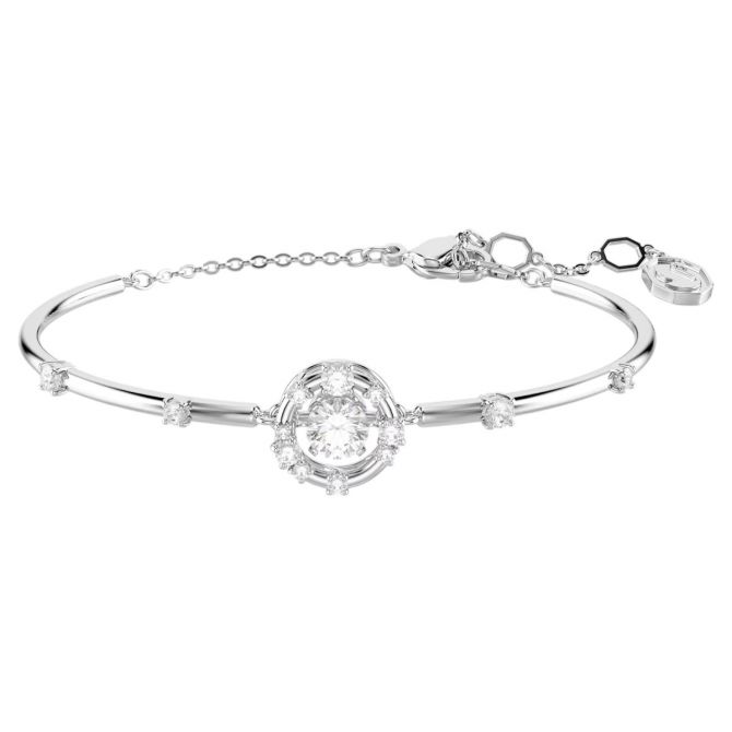 Swarovski Round Cut Dancing Stone Constella Bangle Bracelet, White and Rhodium Plated