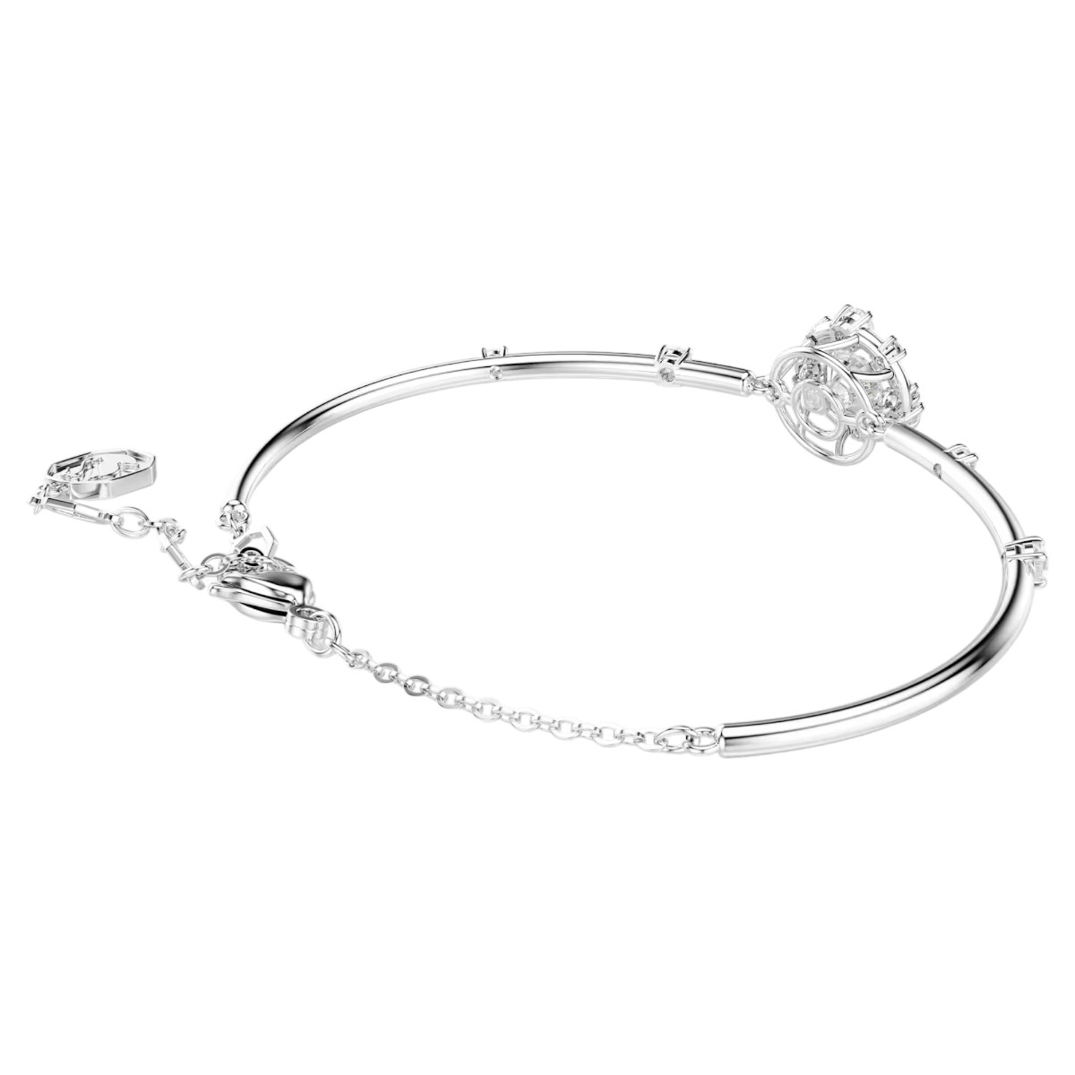 Swarovski Round Cut Dancing Stone Constella Bangle Bracelet, White and Rhodium Plated