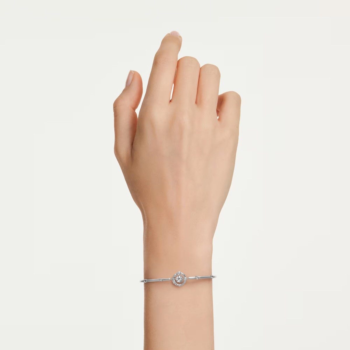 Swarovski Round Cut Dancing Stone Constella Bangle Bracelet, White and Rhodium Plated