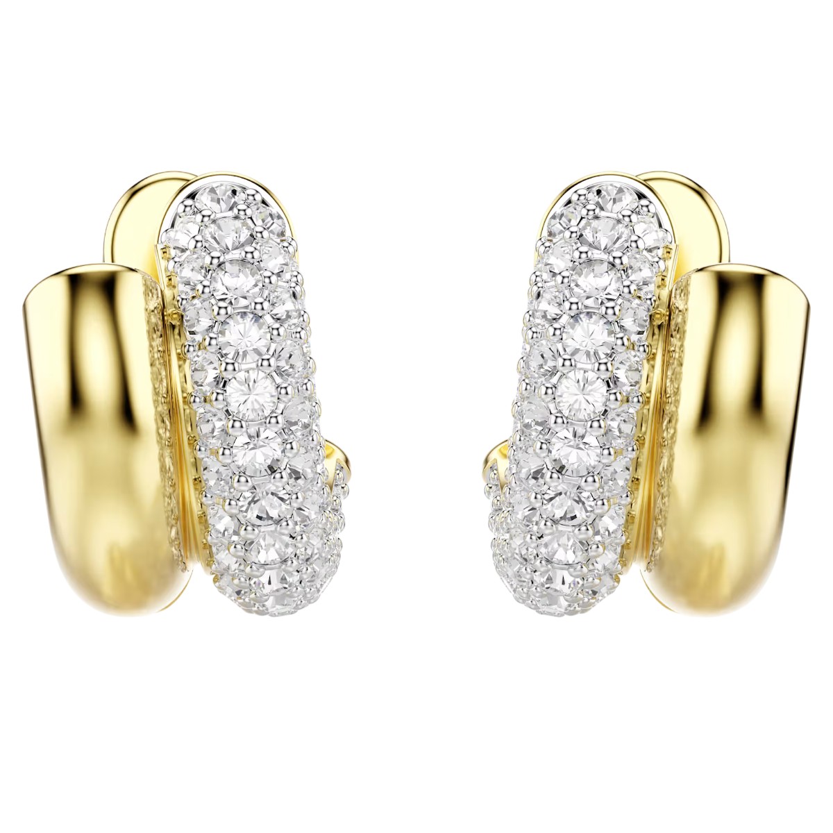 Swarovski Round Cut Mini Dextera Hoop Earrings, White and Gold Tone Plated