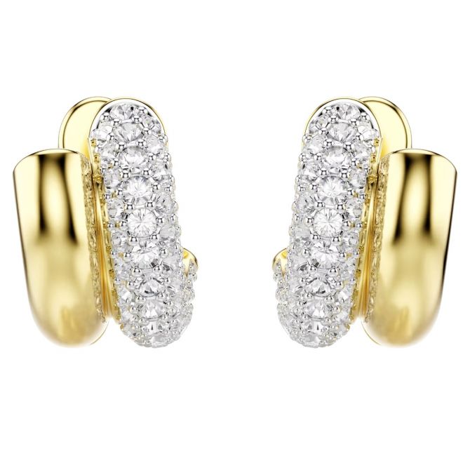 Swarovski Round Cut Mini Dextera Hoop Earrings, White and Gold Tone Plated